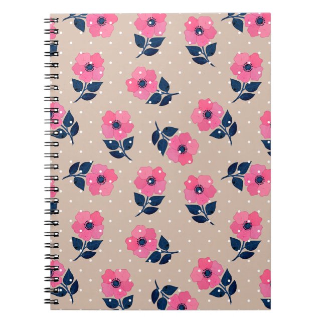 Trendy Floral Pink Beige Feminine Pattern Notebook (Front)