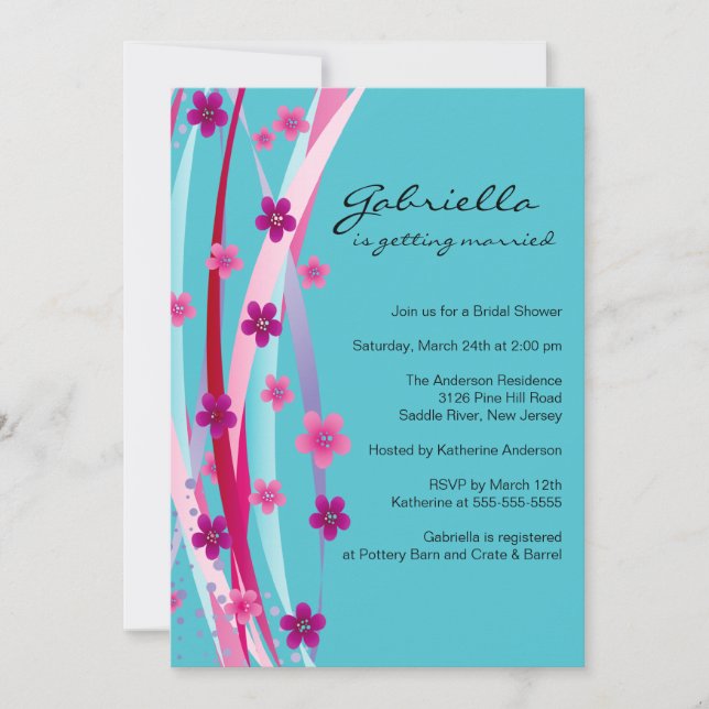 Trendy Floral Ribbons Bridal Shower Invite (Front)