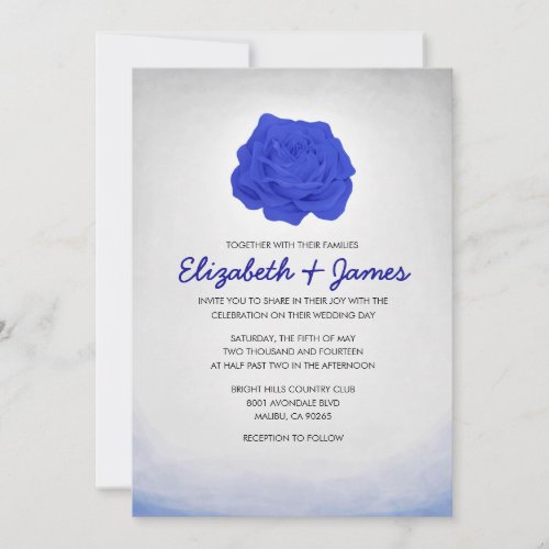 Trendy Floral Royal Blue Wedding Invitations