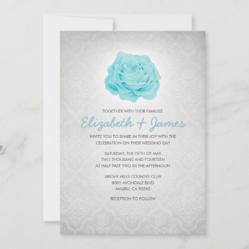 Trendy Floral Silver Damask Wedding Invitations