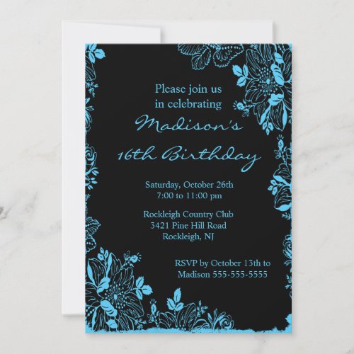 Trendy Floral Sweet Sixteen Birthday Invitation