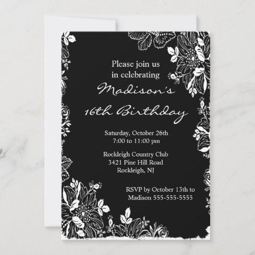 Trendy Floral Sweet Sixteen Birthday Invitation