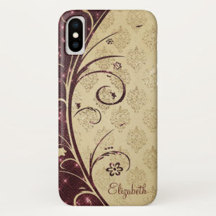 Trendy Floral Swirls , Damask -Personalized iPhone XS Case