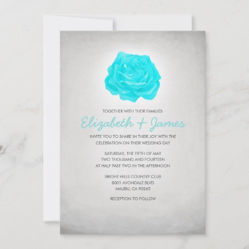 Trendy Floral Teal and Silver Wedding Invitations