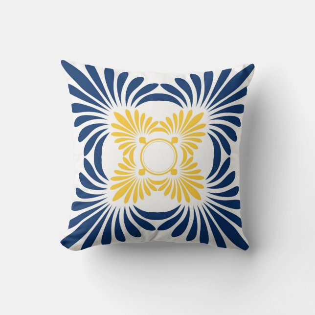 Trendy Floral Throw Pillows:Blue Yellow Pillow (Front)