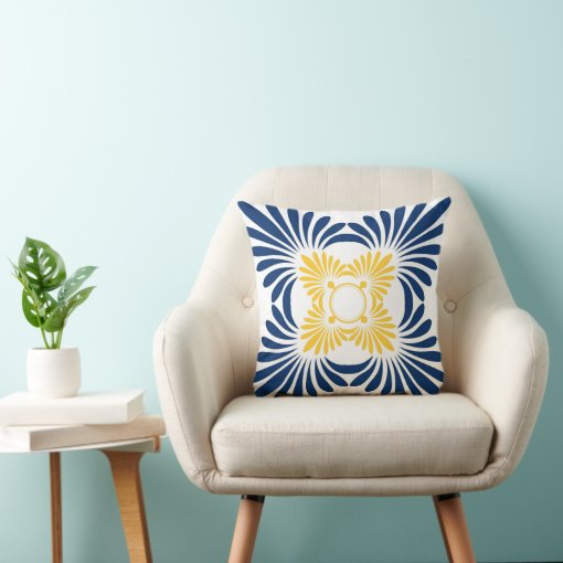 Trendy Floral Throw PillowsBlue Yellow Throw Pillow Zazzle