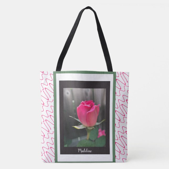 Trendy floral tote, red rose, add name tote bag (Front)