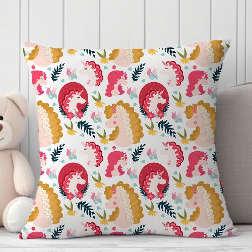  Trendy Floral Unicorn Kids Throw Pillow