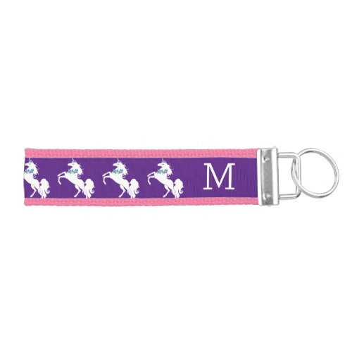 Trendy Floral Unicorns  Monogram Wrist Keychain