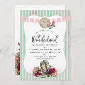 Watercolor Vintage Alice In Wonderland Birthday Invitation