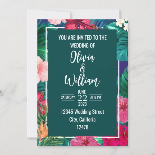 Trendy Floral Watercolor Tropical Greenery Wedding Invitation