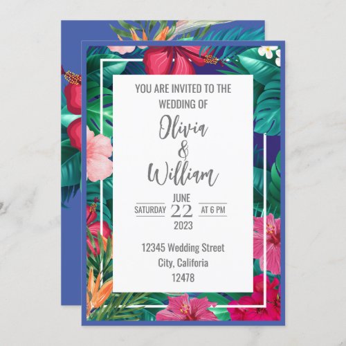 Trendy Floral Watercolor Tropical Greenery Wedding Invitation