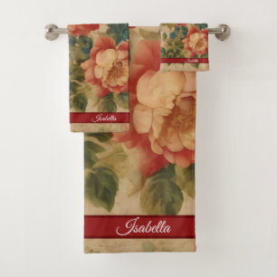 Trendy Floral Watercolor Vintage Collection Bath Towel Set