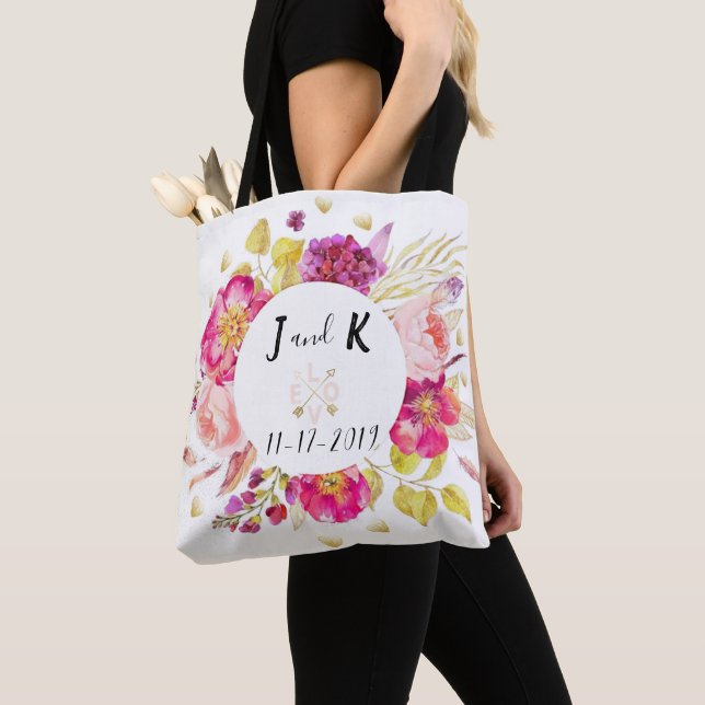 Trendy Floral Wedding Design Tote Bag (Close Up)