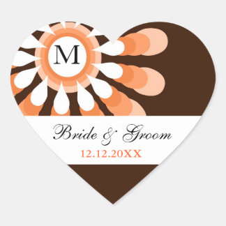 Trendy Floral Wedding Monogram Heart Stickers