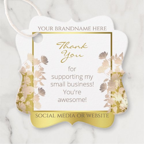 Trendy Floral White and Gold Colored Thank You Favor Tags