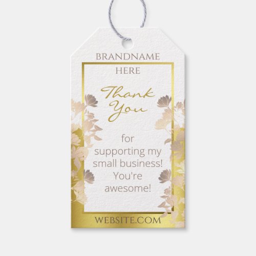 Trendy Floral White and Gold Colored Thank You Gift Tags