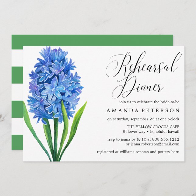 Trendy Flower Blue Hydrangea Rehearsal Dinner Invitation (Front/Back)