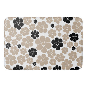 Trendy Flower Pattern in Taupe, Black and White Bath Mat