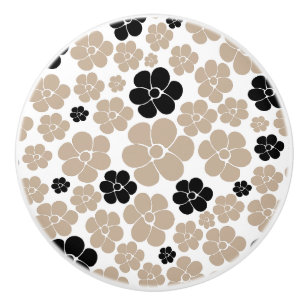Trendy Flower Pattern in Taupe, Black, and White  Ceramic Knob