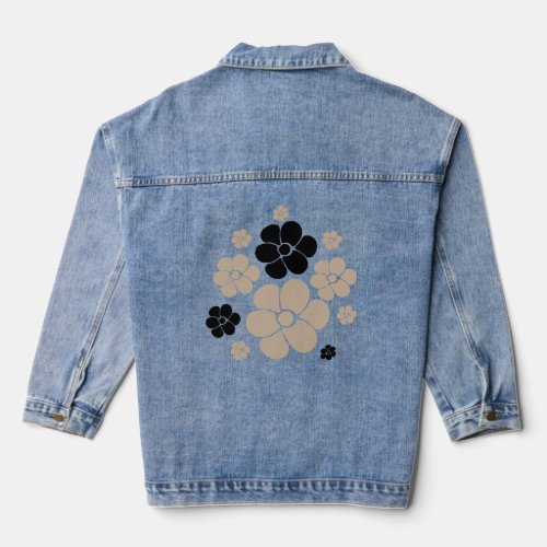 Trendy Flower Pattern in Taupe Black and White Denim Jacket