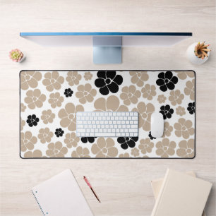 Trendy Flower Pattern in Taupe, Black, and White Desk Mat