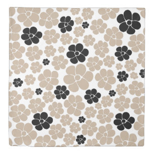 Trendy Flower Pattern in Taupe, Black and White Duvet Cover
