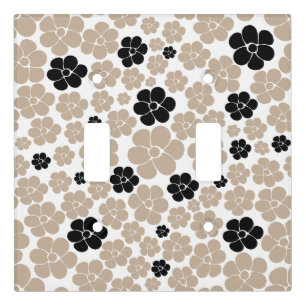 Trendy Flower Pattern in Taupe, Black, and White Light Switch Cover