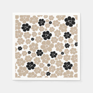 Trendy Flower Pattern in Taupe, Black, and White Napkins