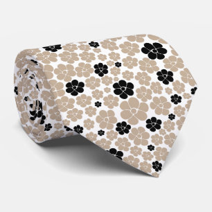 Trendy Flower Pattern in Taupe, Black, and White  Neck Tie