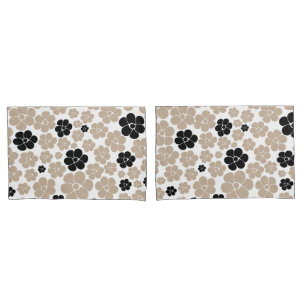 Trendy Flower Pattern in Taupe, Black, and White Pillow Case