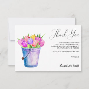Trendy Flower Tulips Bucket Wedding Thank you Card