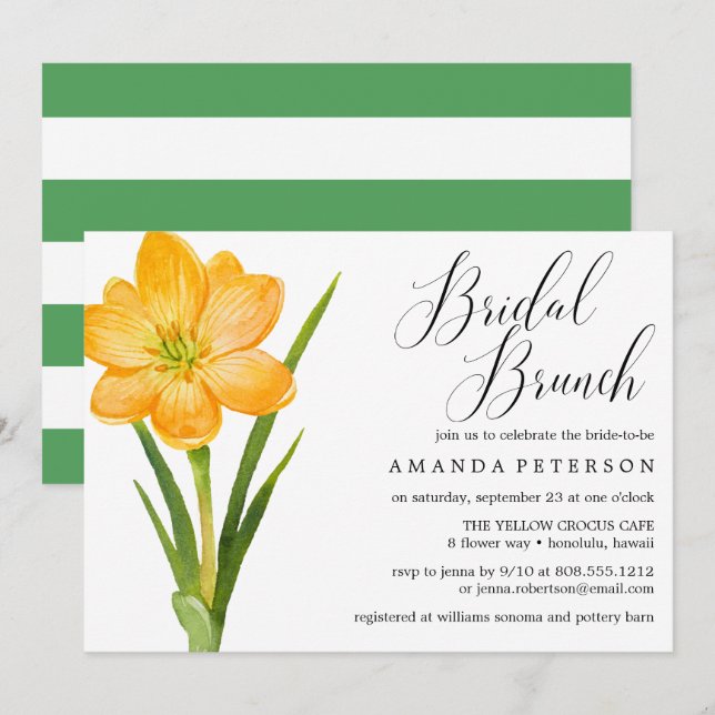 Trendy Flower YELLOW CROCUS  wedding Bridal Brunch Invitation (Front/Back)