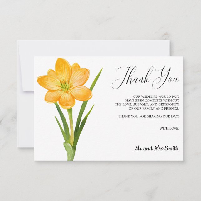 Trendy Flower Yellow crocus Wedding Thank you Card (Front)
