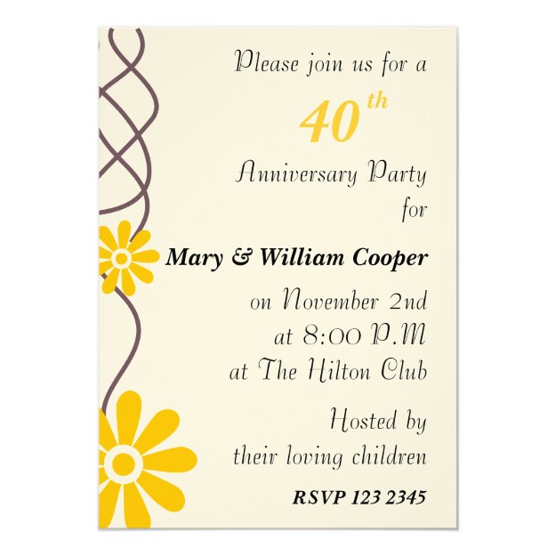 Trendy Flowers 40th Wedding Anniversary Party Card