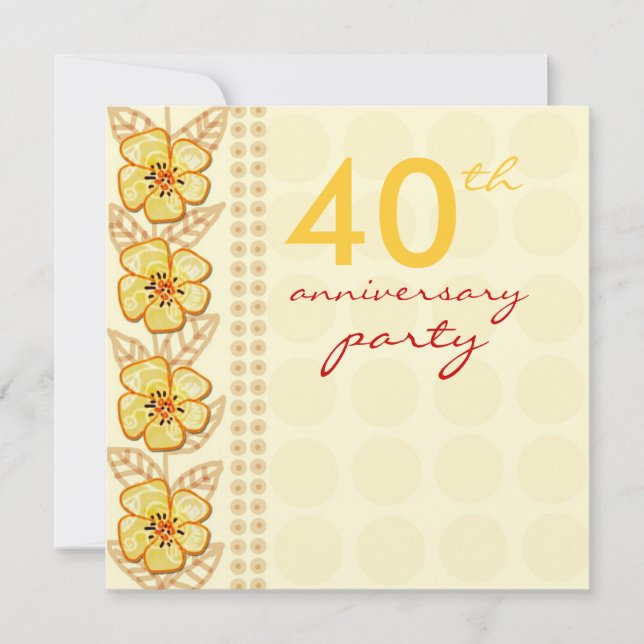 Trendy Flowers 40th Wedding Anniversary Party Invitation (Front)