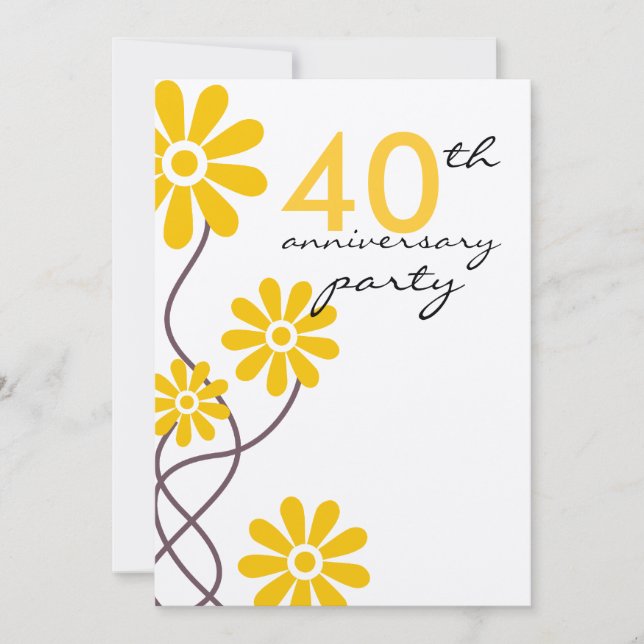 Trendy Flowers 40th Wedding Anniversary Party Invitation (Front)