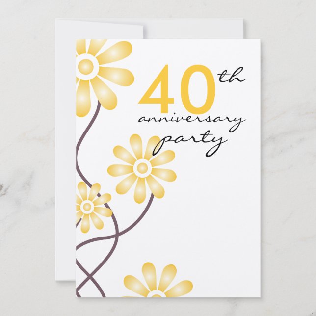 Trendy Flowers 40th Wedding Anniversary Party Invitation (Front)