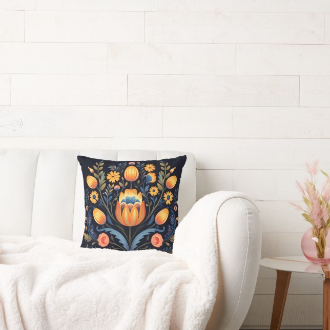 Trendy Flowers Throw Pillow (Couch)