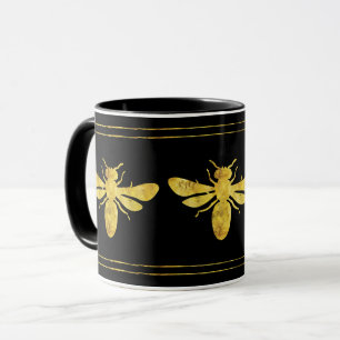 Trendy Foil Bee Gold on Black Mug