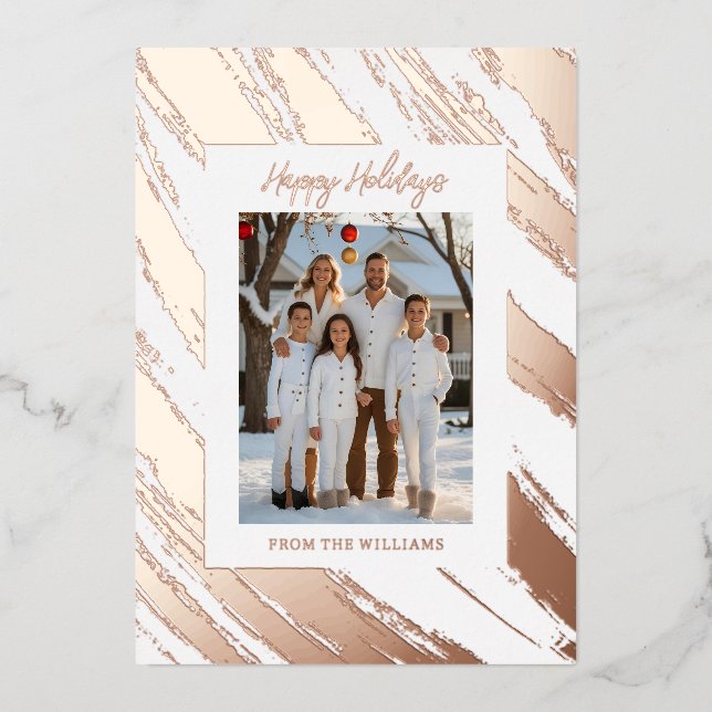 Trendy Foil Christmas Card Template Holiday White (Front)