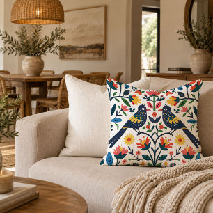 Trendy Folk Flower Decorative Throw Pillow Design