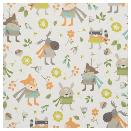 Trendy Folksy Woodland Animals Fabric