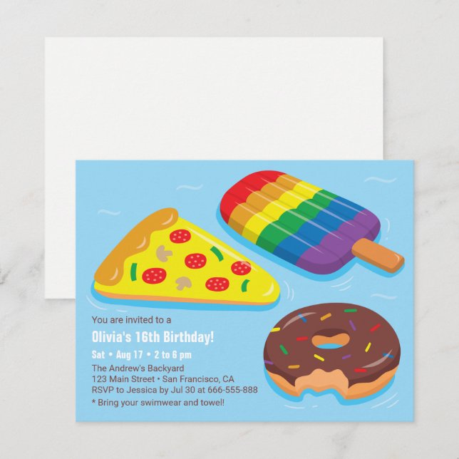 Trendy Food Pool Floats Birthday Party Invitations (Front/Back)