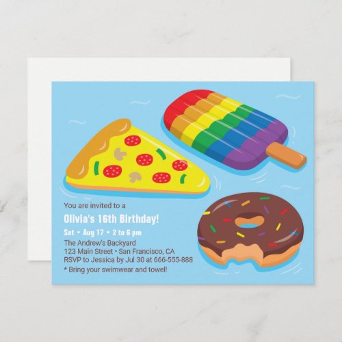 Trendy Food Pool Floats Birthday Party Invitations