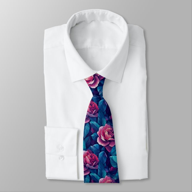 Trendy For Him Rose Floral Neck Tie (Tied)