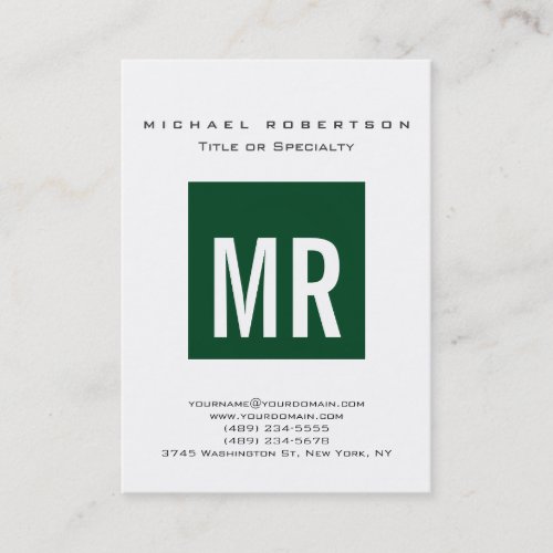 Trendy Forest Green Monogram White Business Card