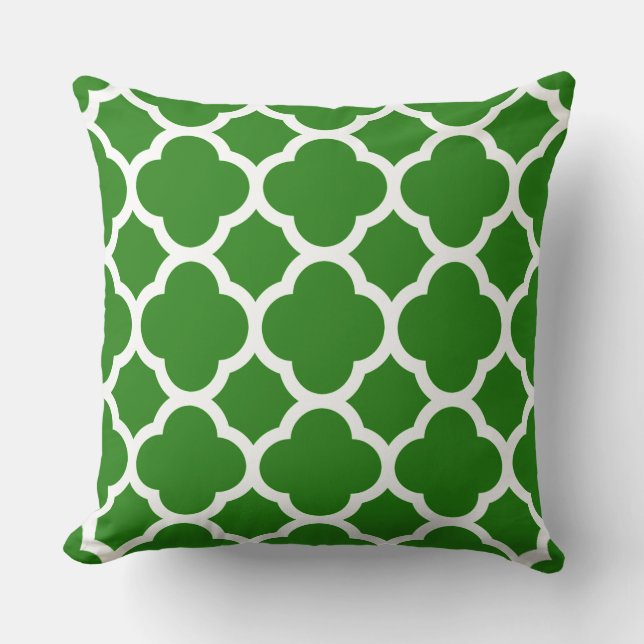 Trendy Forest Green Quatrefoil Pattern Throw Pillow (Front)