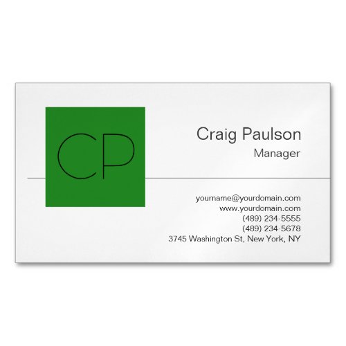 Trendy Forest Green White Monogram Business Card