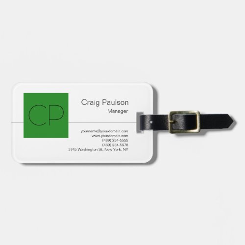 Trendy Forest Green White Monogram Luggage Tag